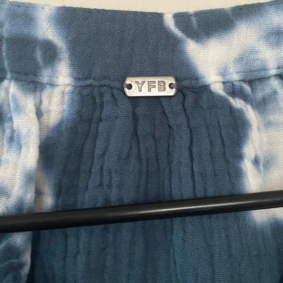 Young Fabulous Broke YFB Blue Tie Dye Henley Top Cotton T Shirt Size Small - Picture 5 of 8